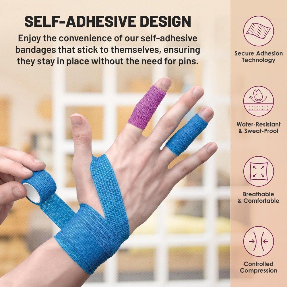 Adhaerens Cohesive Bandage AMICTORIUM pro Compressione et Support | Aliquam-Free, Breathable, Non Labi, Securus Scindere Roll